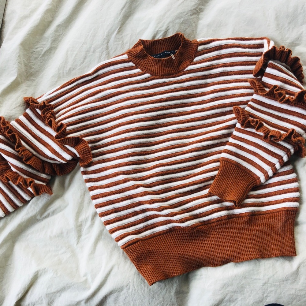 Stripe Ruffle Sleeve Sweater